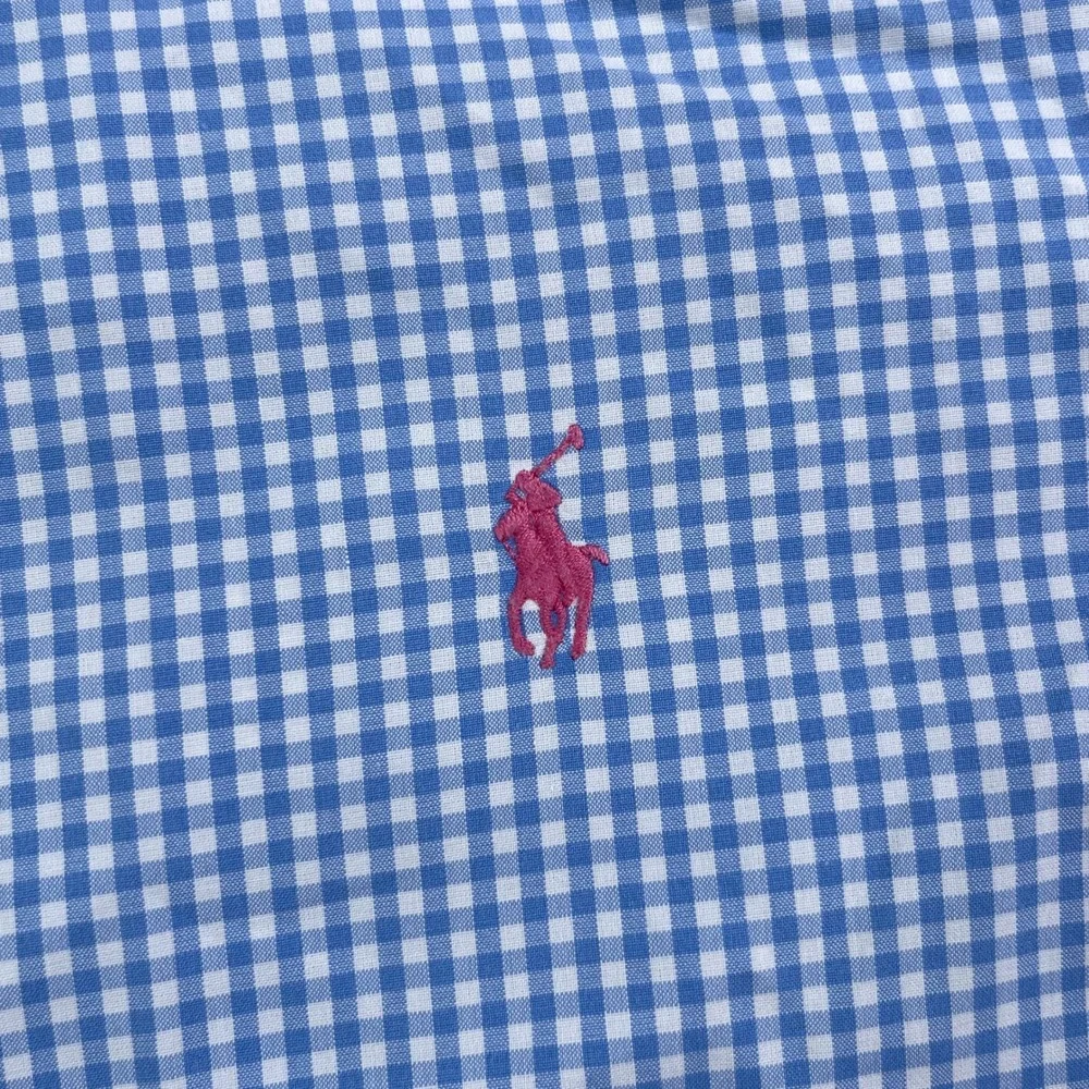 Ralph Lauren Shirt Mens Medium Blue Gingham Classic Fit Button Down Pony Logo